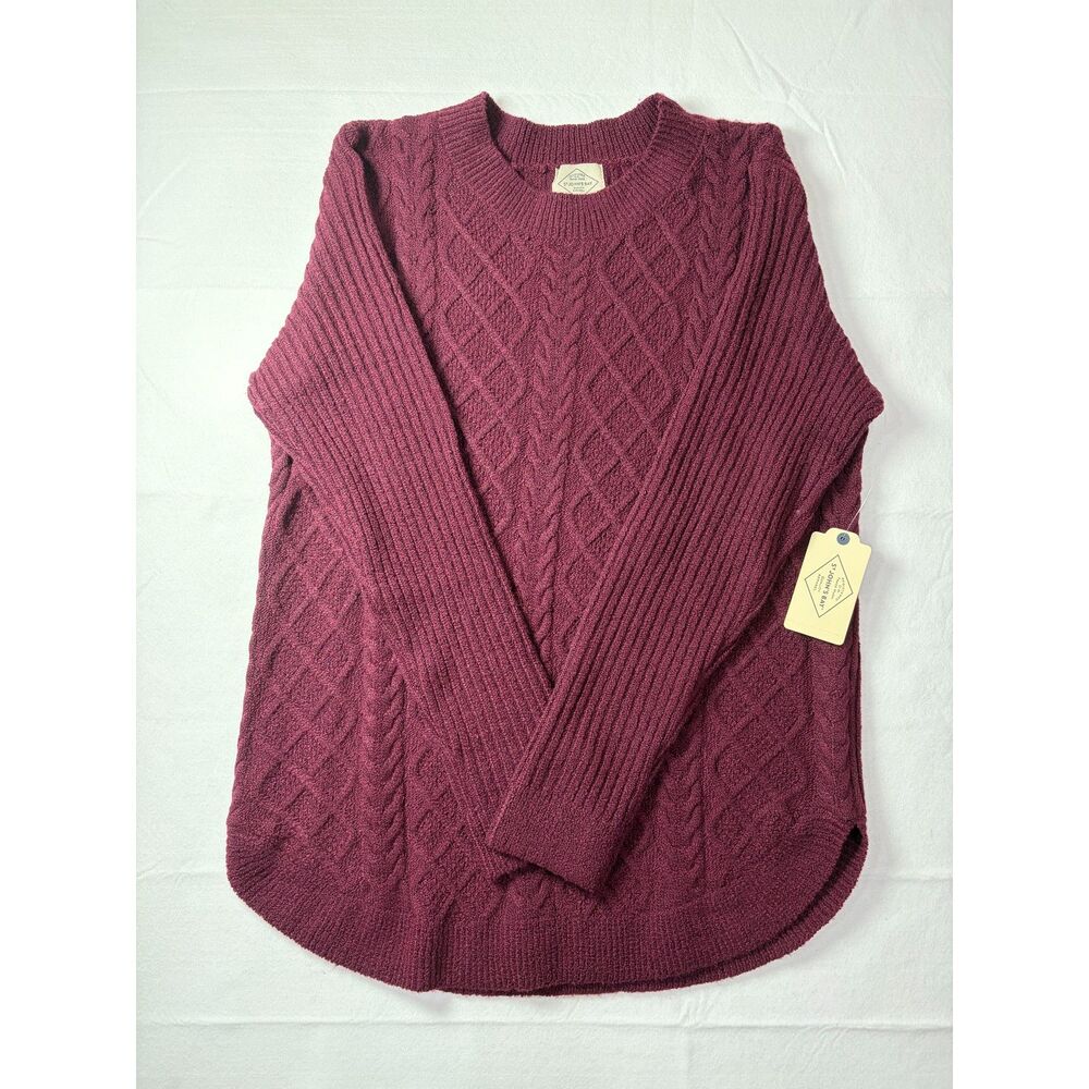 St John's Bay Cable Knit Crewneck Fall Sweater Burgundy Wine NWT Medium